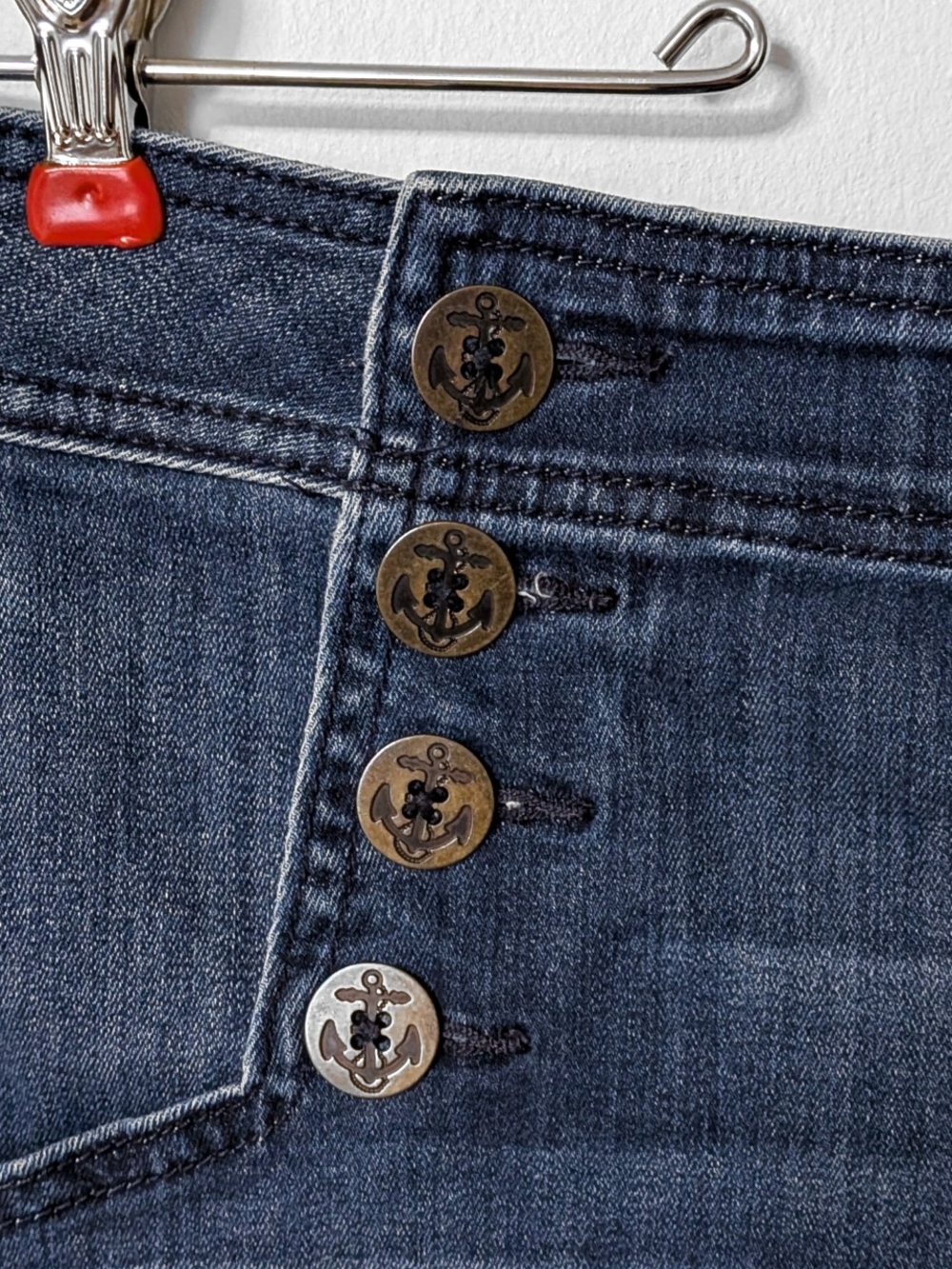 Express Jeans Dark Wash High Waisted Nautical Sailor Denim Shorts | Size 12 - Picture 4 of 7